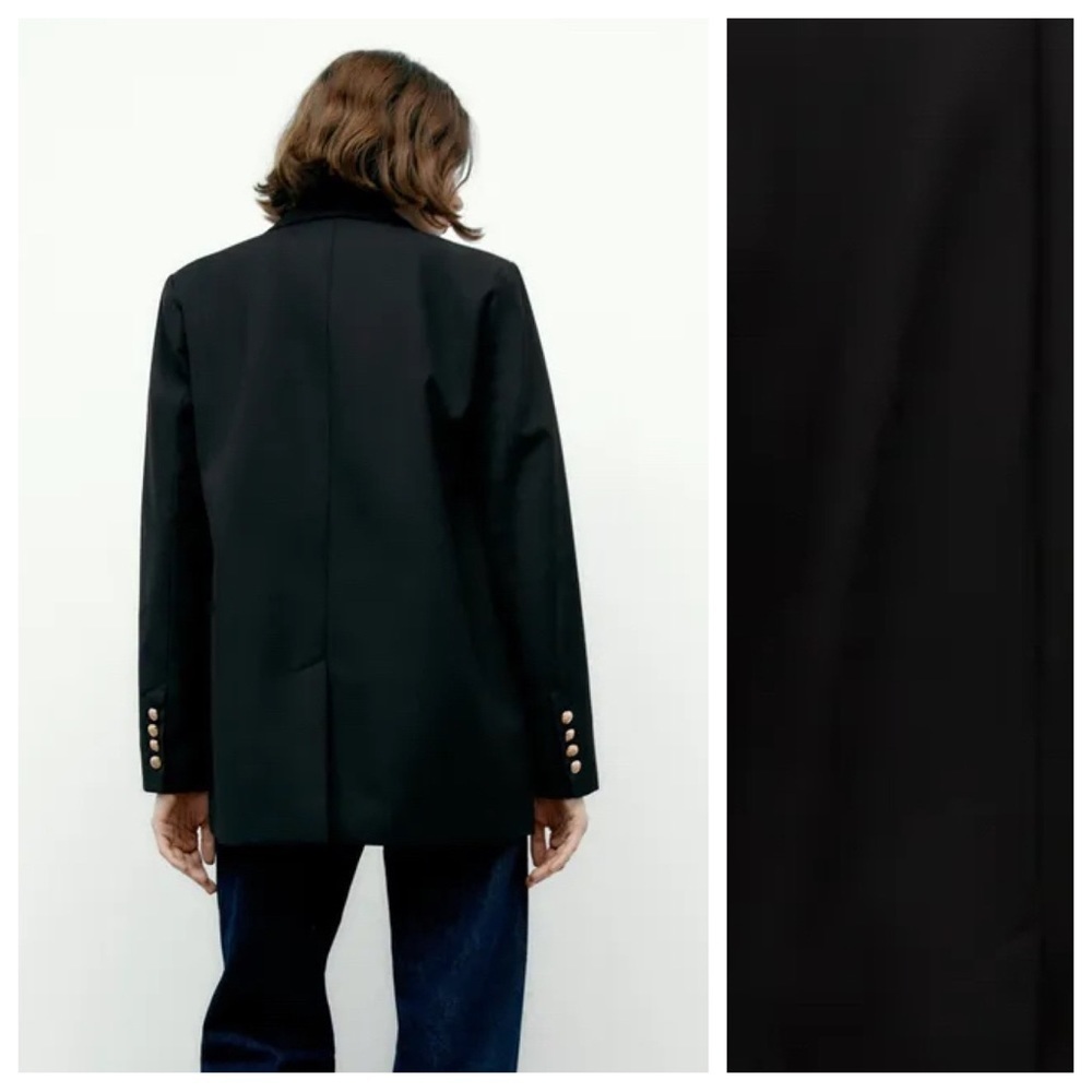 NWT. Zara Black Gold Buttons Straight Blazer. Size XS. - Picture 5 of 12